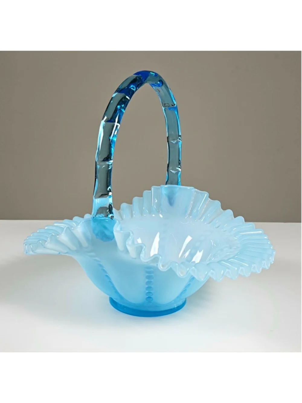 Vintage Fenton Blue Overlay Beaded Melon 9
